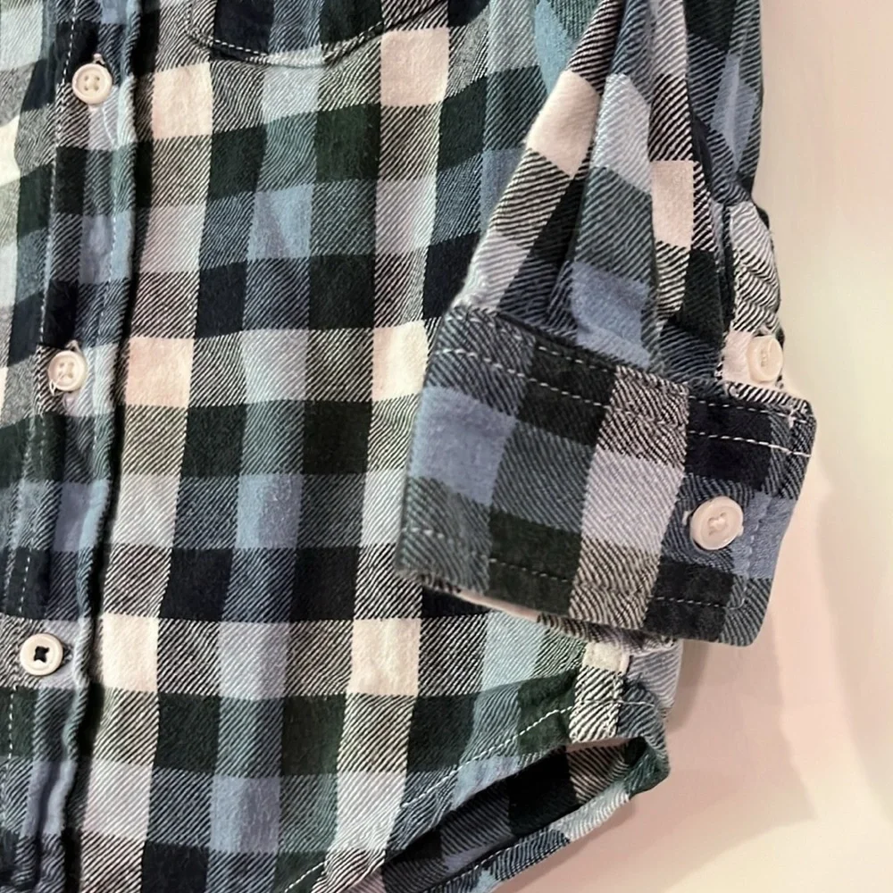 GYMBOREE Infant 18-24mo Plaid Flannel Button Down Long Sleeve Shirt Blue White
